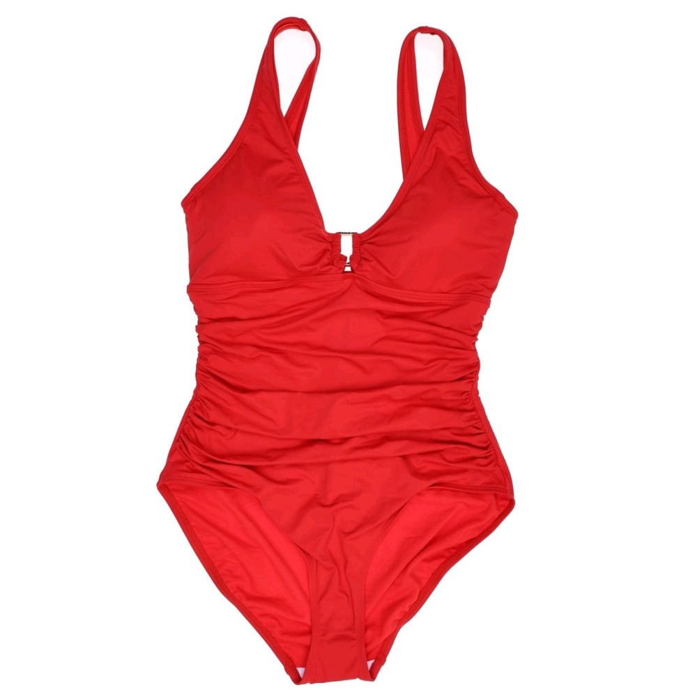Lauren Ralph Ring Over The Shoulder One Piece Swimsuit Swim‎ 8 Red